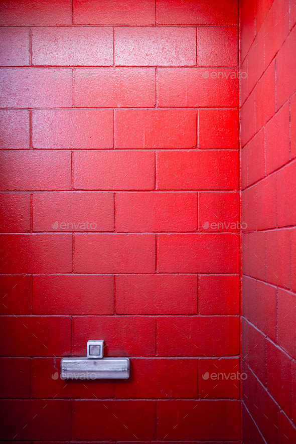 a very red painted brick wall with socket for backgrounds (Misc) Photo Download