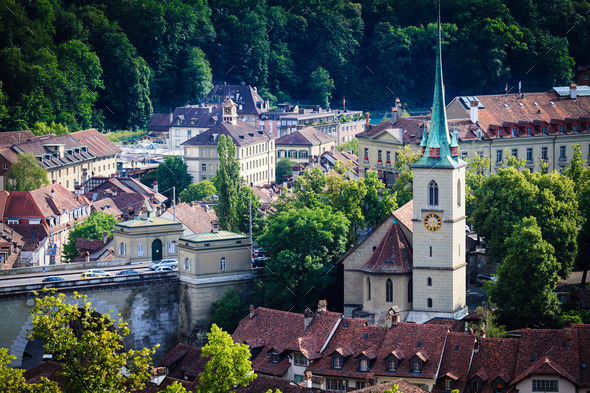 Bern cityscape. Swiss capital city. Nydeggkirche (Nydegg Church) (Misc) Photo Download