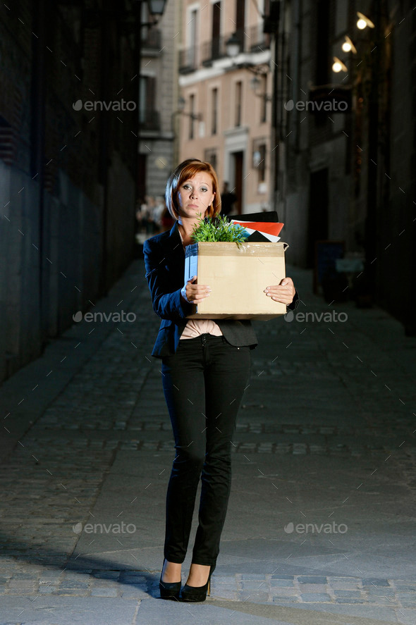 young jobless business woman fired from work sad in depression and stress (Misc) Photo Download