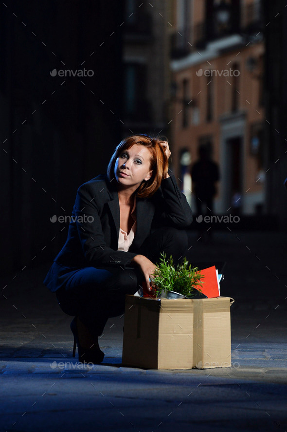 young jobless business woman fired from work sad in depression and stress (Misc) Photo Download