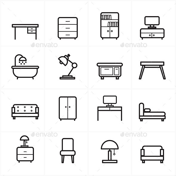 GraphicRiver Flat Line Icons For Furniture Icons Vector Illustration 9025854 GraphicRiver Flat Line Icons For Furniture Icons Vector Illustration 9025854