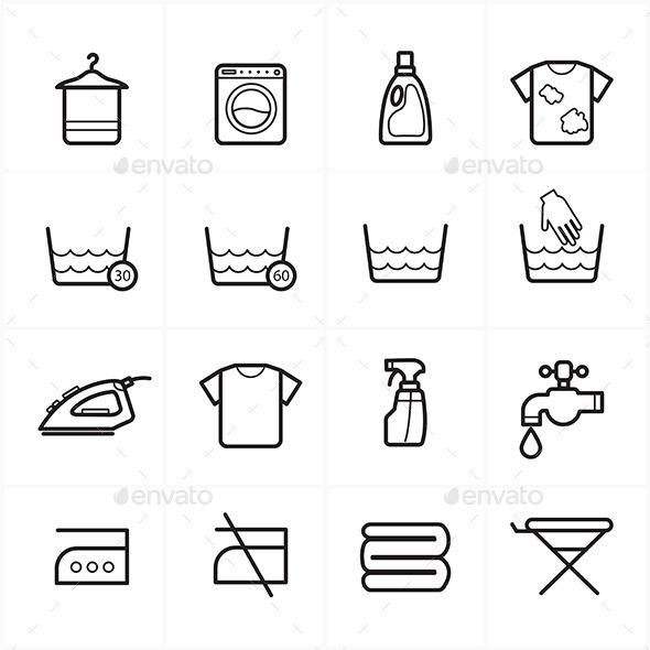 GraphicRiver Flat Line Icons For Laundry and Washing Icons 9025875 GraphicRiver Flat Line Icons For Laundry and Washing Icons 9025875
