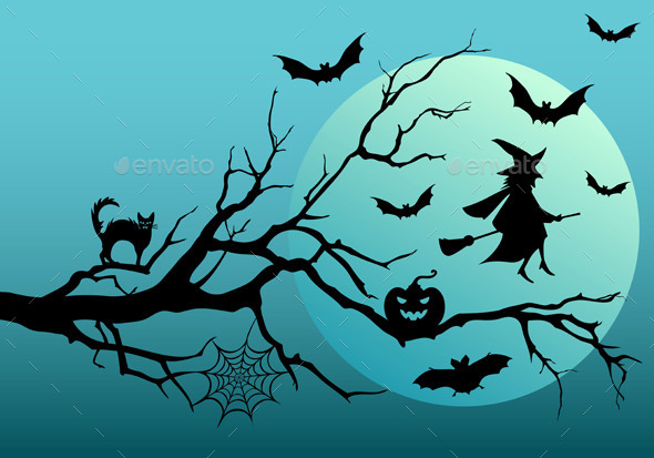 GraphicRiver Halloween Witch with Bats 9028032 GraphicRiver Halloween Witch with Bats 9028032