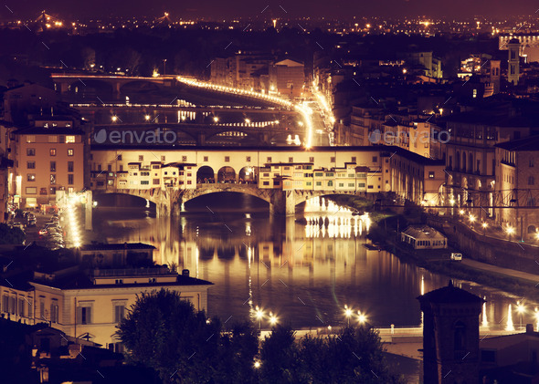 Florence, Arno River and Ponte Vecchio by night. (Misc) Photo Download