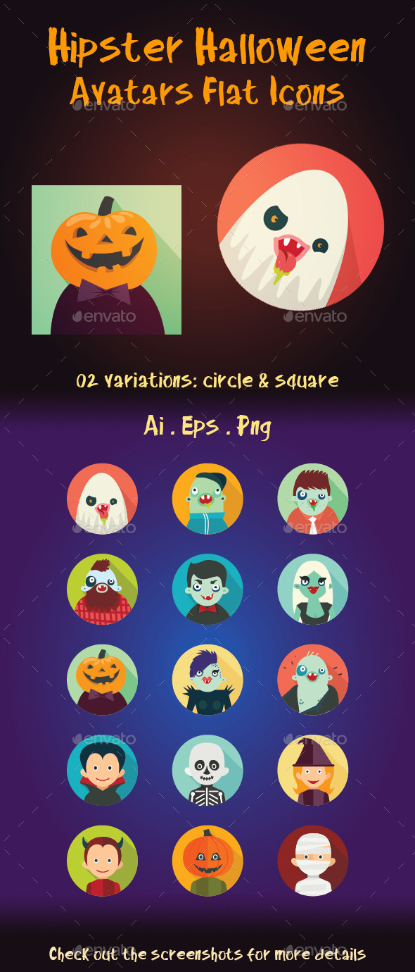 GraphicRiver Hipster Halloween Avatar Flat Icons 9029925 GraphicRiver Hipster Halloween Avatar Flat Icons 9029925