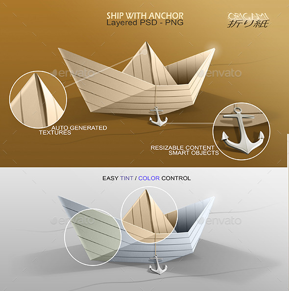 GraphicRiver Origami Ship with Anchor 9031936 GraphicRiver Origami Ship with Anchor 9031936
