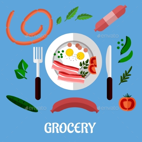 GraphicRiver Breakfast with Groceries Flat Design 9045242 GraphicRiver Breakfast with Groceries Flat Design 9045242