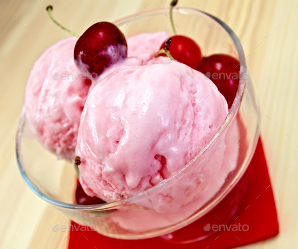 Ice cream cherry with berries on board (Misc) Photo Download