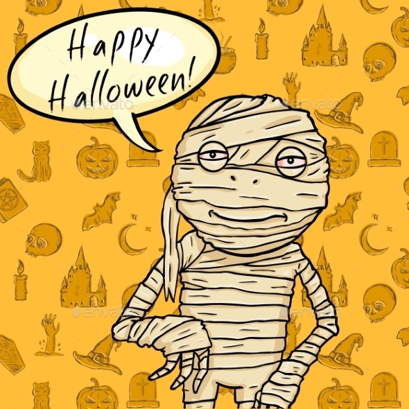 GraphicRiver Halloween Postcard Mummy with Bubble 9055735 GraphicRiver Halloween Postcard Mummy with Bubble 9055735