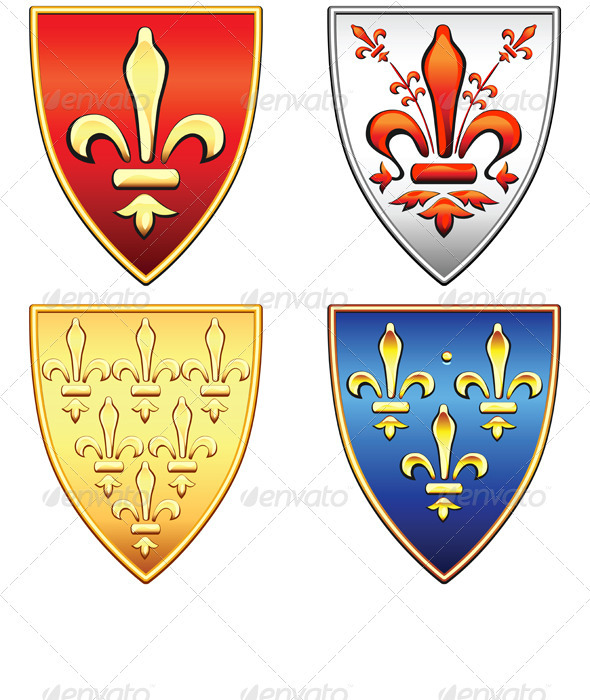 Vector French Shields with Arms of Fleur de Lis GraphicRiver