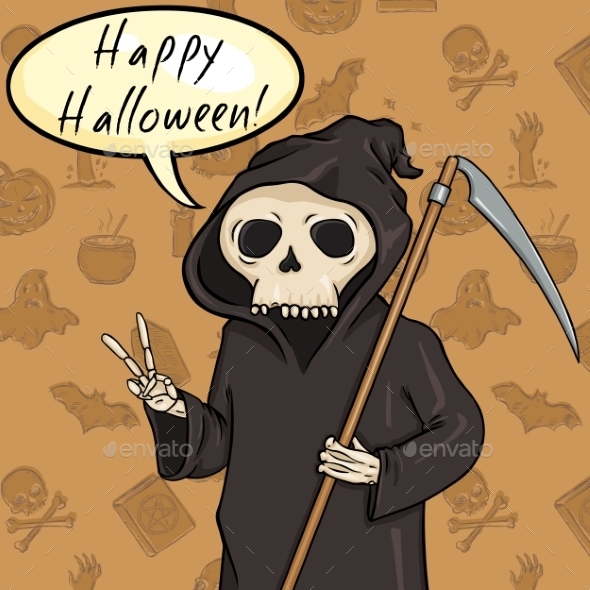 GraphicRiver Halloween Postcard Death with Scythe 9055769 GraphicRiver Halloween Postcard Death with Scythe 9055769