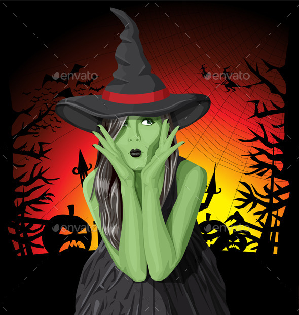 GraphicRiver Green Witch Woman with Hat on Halloween 9055789 GraphicRiver Green Witch Woman with Hat on Halloween 9055789