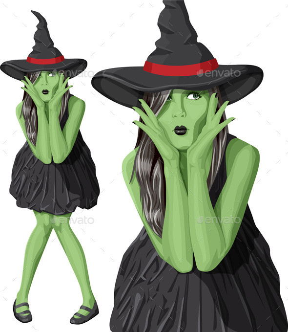 GraphicRiver Green Witch Woman with Hat on Halloween 9055876 GraphicRiver Green Witch Woman with Hat on Halloween 9055876