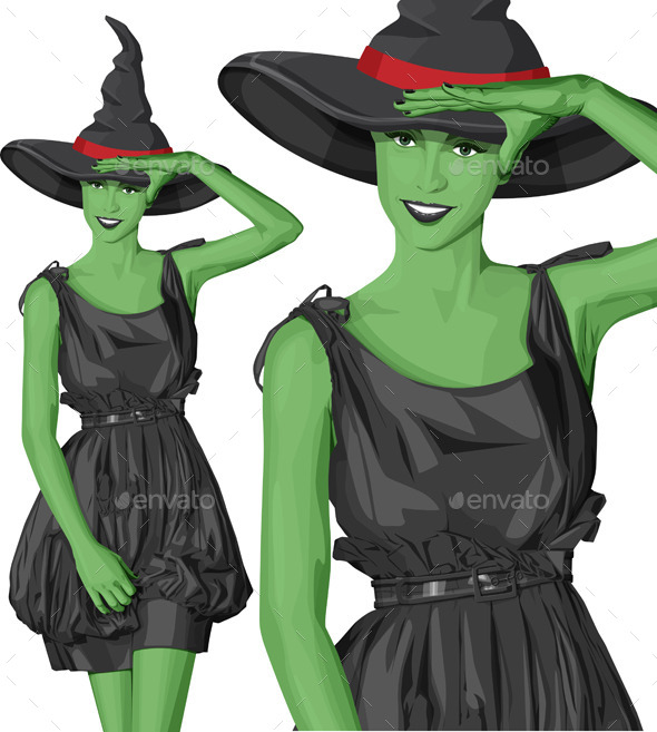 GraphicRiver Green Witch Woman with Hat on Halloween 9055912 GraphicRiver Green Witch Woman with Hat on Halloween 9055912