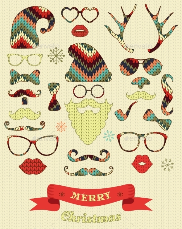 GraphicRiver Christmas Silhouette Set on Knitting Texture 9058955 GraphicRiver Christmas Silhouette Set on Knitting Texture 9058955