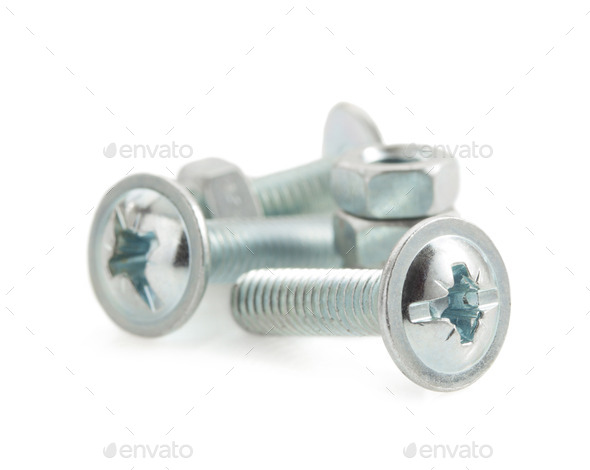 metal screws and nut tool on white (Misc) Photo Download