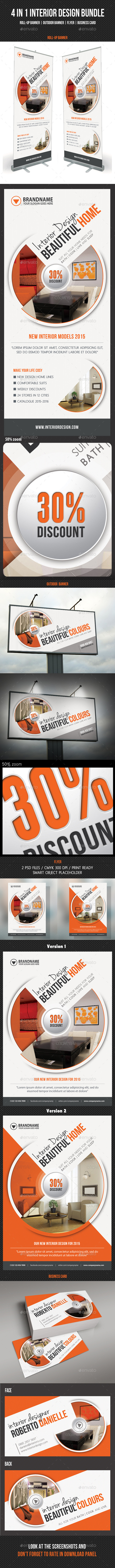 4 in 1 Interior Design Banners Flyer Business Card 4 in 1 Interior Design Banners Flyer Business Card
