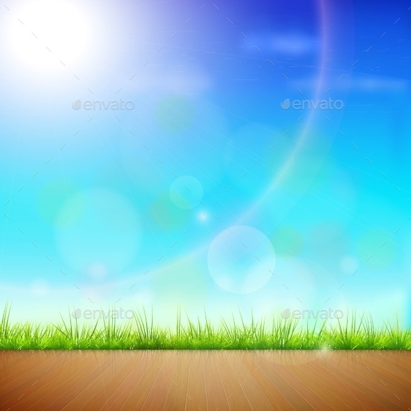 Wooden Floor With Green Grass Wooden Floor With Green Grass