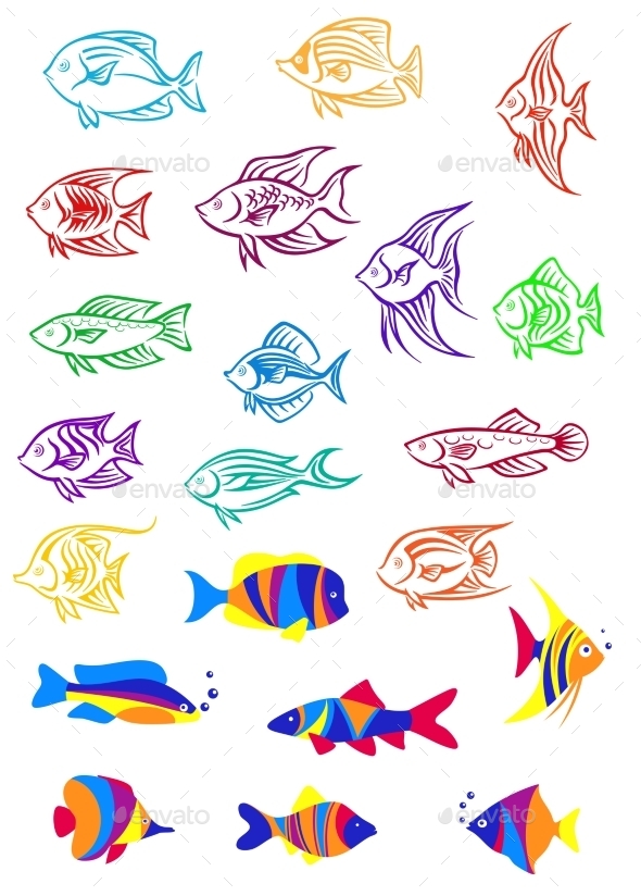 Colorful Cartoon Underwater Fishes Colorful Cartoon Underwater Fishes