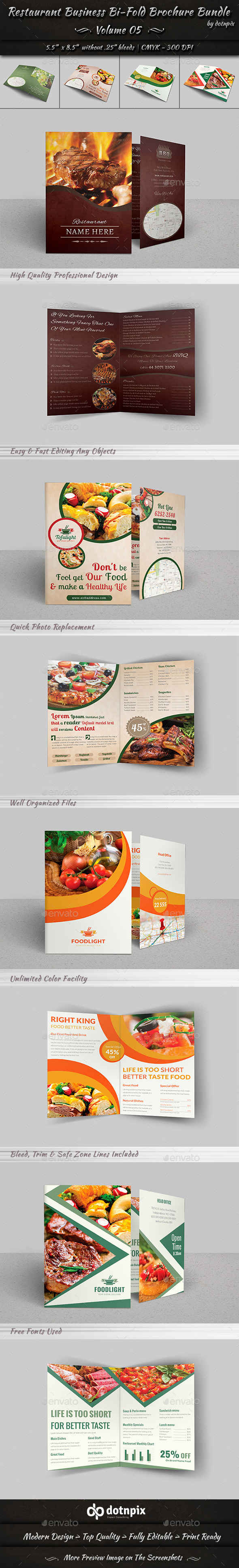 Restaurant Business Bi-Fold Brochure Bundle | v5 (Corporate)