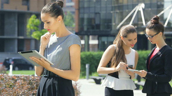 Girl On The Background Of His Business Partners Girl On The Background Of His Business Partners