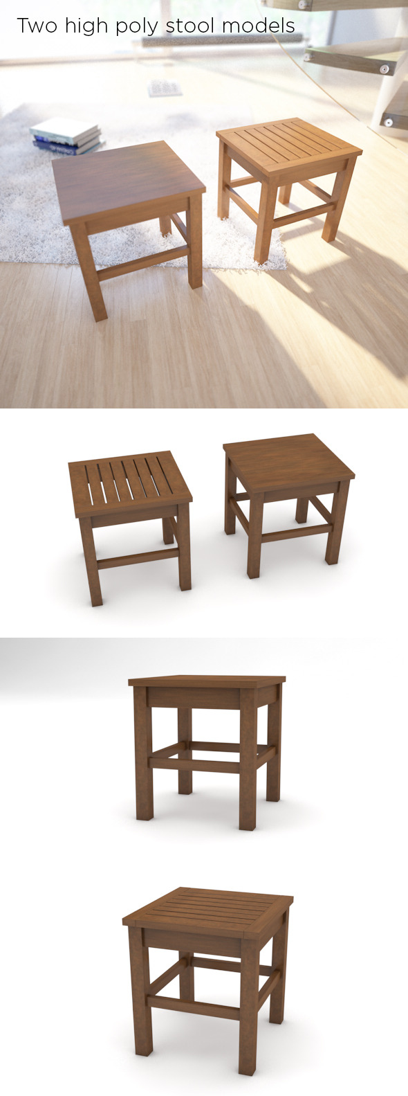 3DOcean Two high poly stool models 9079289 3DOcean Two high poly stool models 9079289