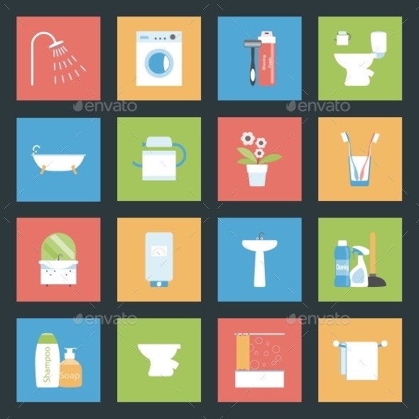 GraphicRiver Bathroom Flat Icons Set 9081071 GraphicRiver Bathroom Flat Icons Set 9081071