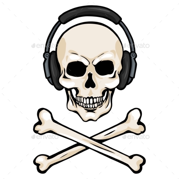 GraphicRiver Cartoon Skull with Headphones and Cross Bones 9082287 GraphicRiver Cartoon Skull with Headphones and Cross Bones 9082287