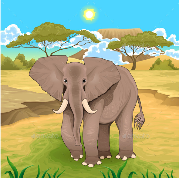 GraphicRiver African Landscape with Elephant 9082505 GraphicRiver African Landscape with Elephant 9082505