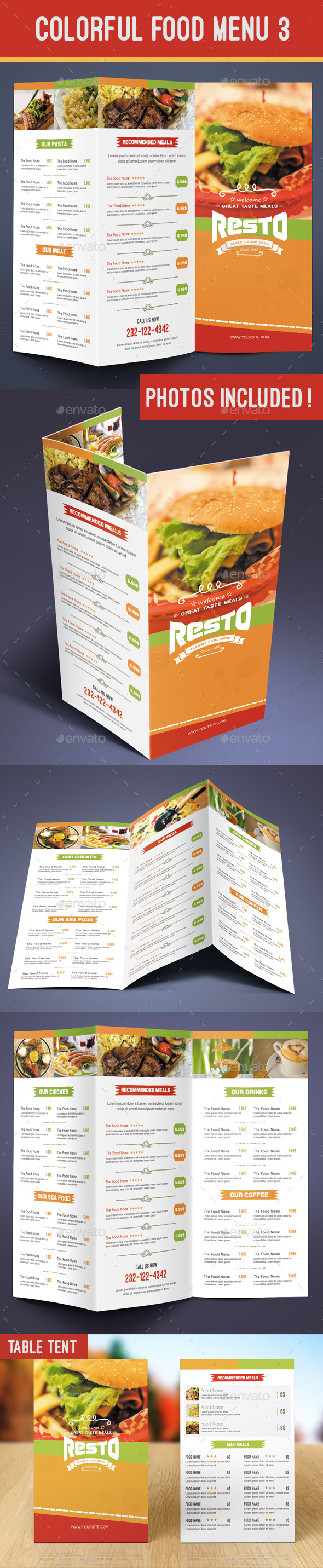 Colorful Food Menu 3 - table tent