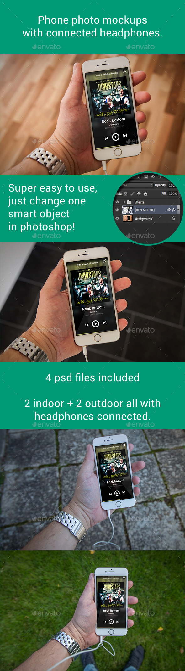 Phone 6 Photo Mockups With Connected Headphones