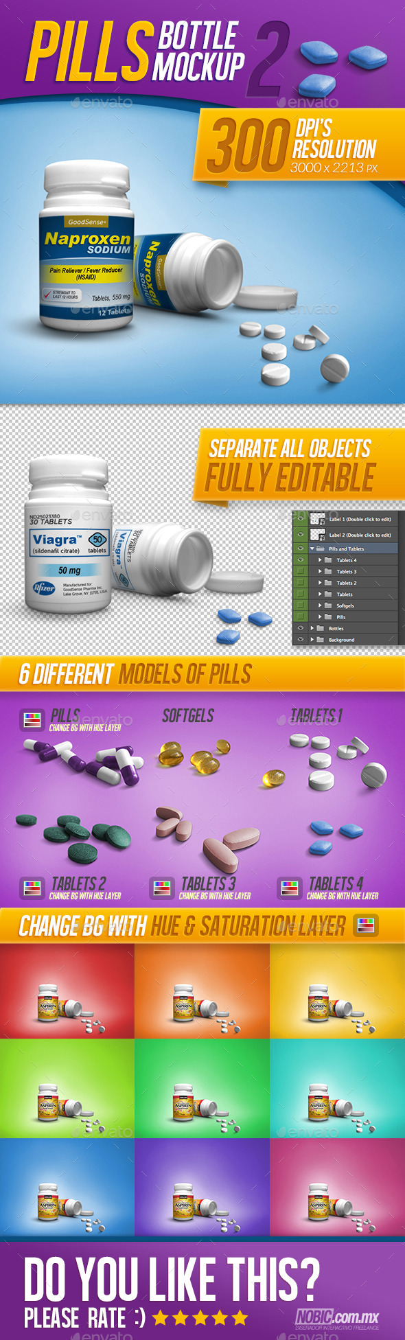 Medicine, Tablets, and Pills Bottle Mockup