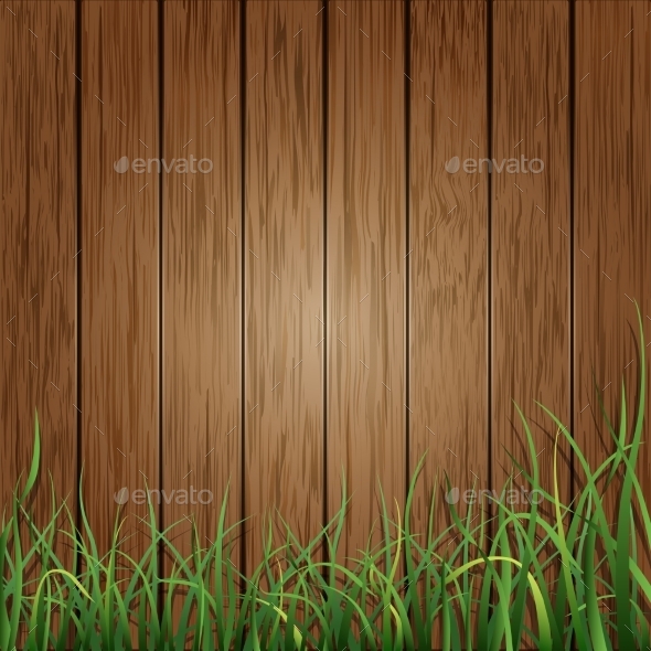 Wood Planks and Green Grass Background (Backgrounds)