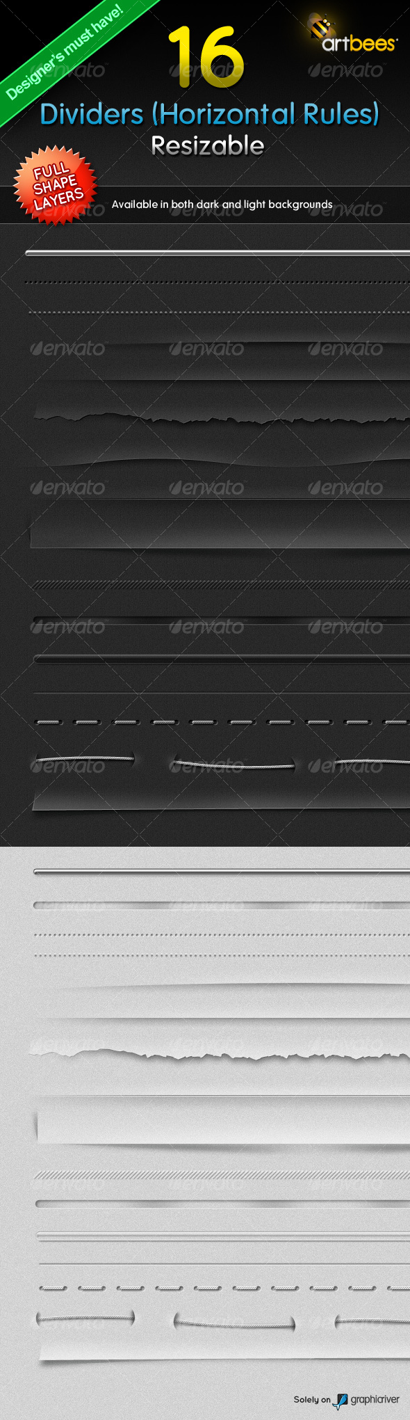 16 Dividers (Horizontal Rules) - Resizable