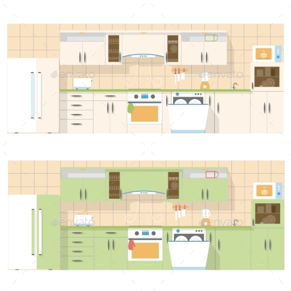 GraphicRiver Kitchen Overlooking the Front in a Flat Layout Design 9093890 GraphicRiver Kitchen Overlooking the Front in a Flat Layout Design 9093890