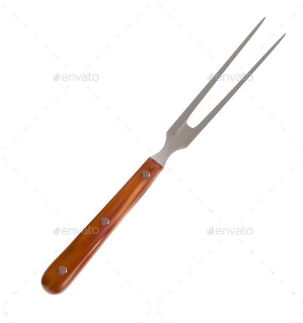 Large Fork with Wooden Handle on a White Background (Objects)