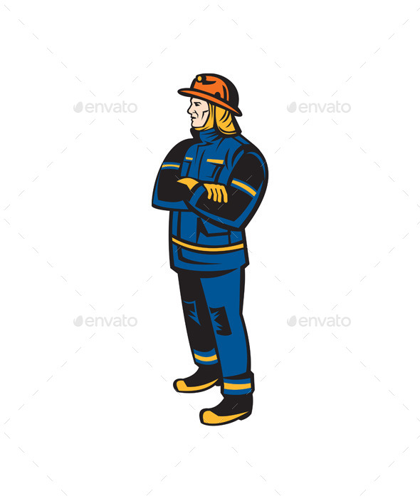 Fireman Firefighter Folding Arms Retro (People)