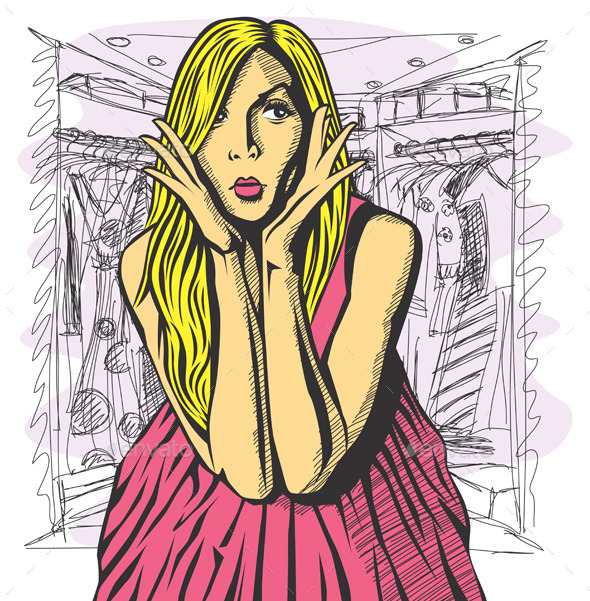 GraphicRiver Vector Surprised Blonde in Pink Dress 9117497 GraphicRiver Vector Surprised Blonde in Pink Dress 9117497