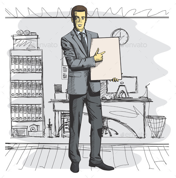 GraphicRiver Vector Businessman With Empty Write Board 9117502 GraphicRiver Vector Businessman With Empty Write Board 9117502