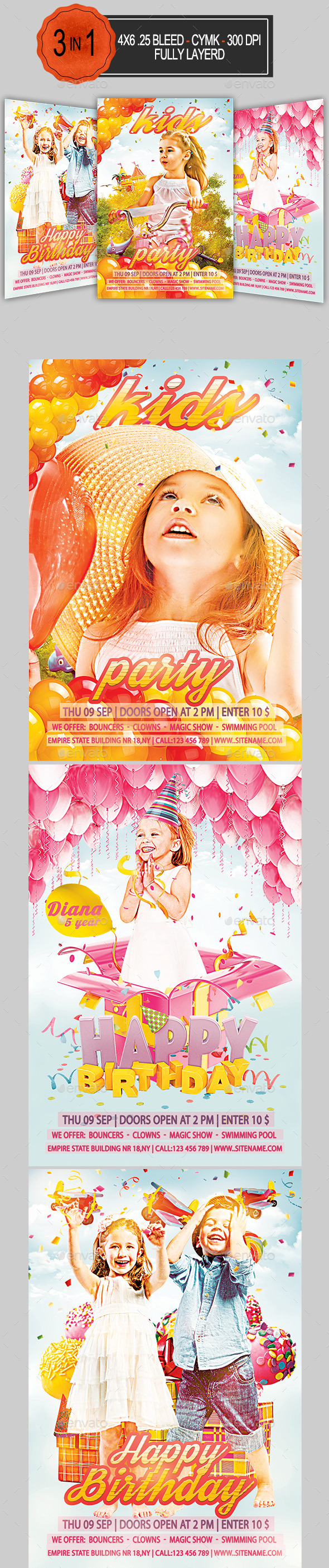 GraphicRiver 3 in 1 Kids Party Flyer Bundle 9121396 GraphicRiver 3 in 1 Kids Party Flyer Bundle 9121396