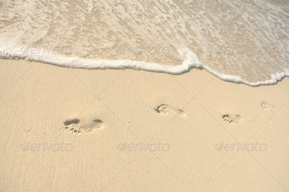 Footprints in Sand on Beach