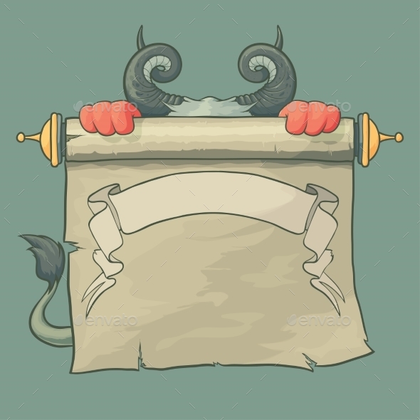 Cartoon Devil Holds up a Contract Cartoon Devil Holds up a Contract
