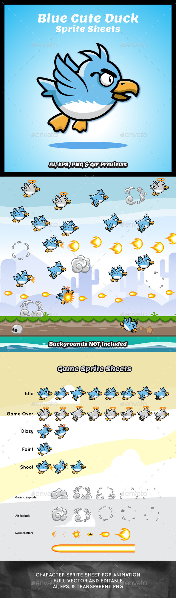 Cute Blue Duck Game Character Sprite Sheets Cute Blue Duck Game Character Sprite Sheets