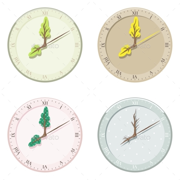 Set of Seasonal Clock Summer, Autumn, Winter and Spring (Seasons)