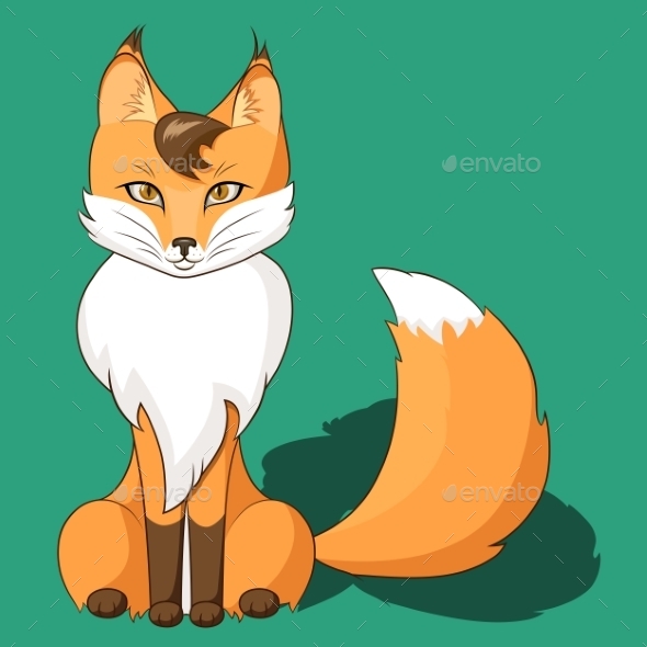 Orange Fox Sitting Isolated on Neutral Background (Animals)