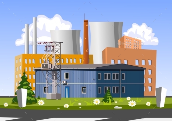 Electrical Generating Plant Vector Illustration (Buildings)