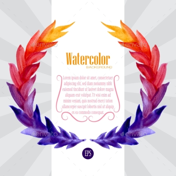 Watercolor Template with Wreath of Colorful Leaves (Backgrounds)