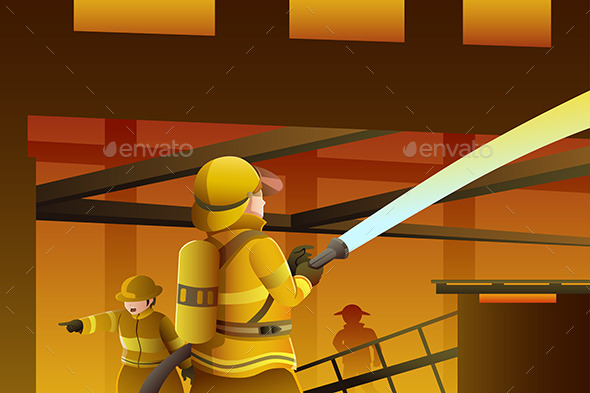 Firefighters Putting out the Building on Fire Firefighters Putting out the Building on Fire