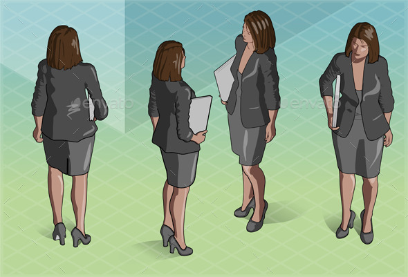Isometric Woman Secretary Standing Isometric Woman Secretary Standing