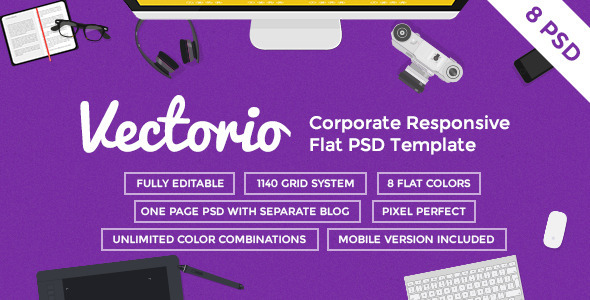 Vectorio - Corporate Responsive Flat PSD Template